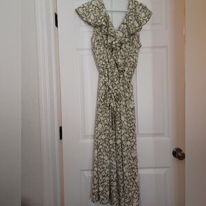 Luxology Womens Ruffle Top Green and White Floral Jumpsuit